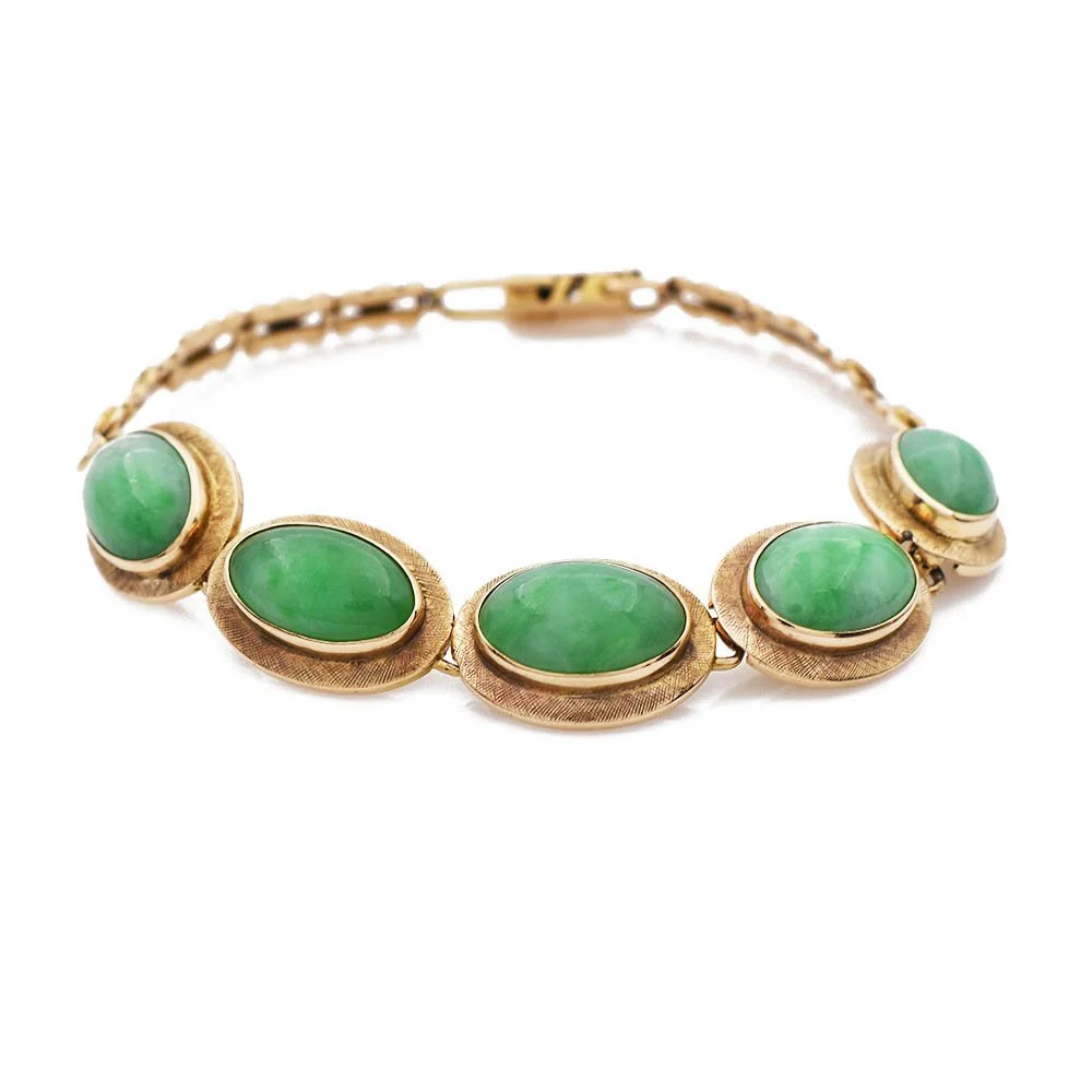 Oval Green Jade Gold Bracelet