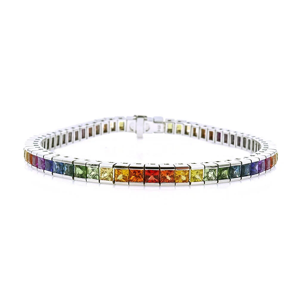 Rainbow Sapphire White Gold Bracelet