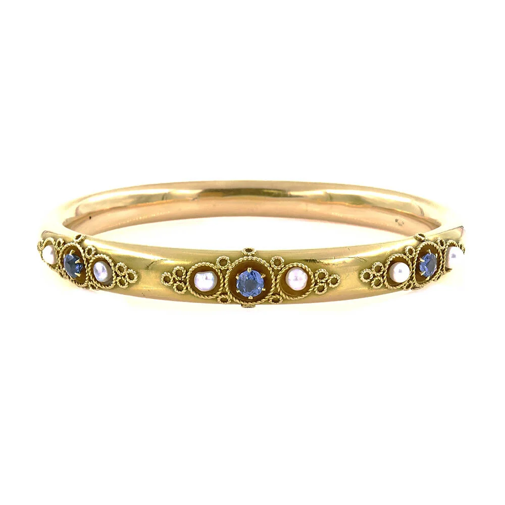 Antique Day Clark & Co. Sapphire Pearl Bangle Bracelet