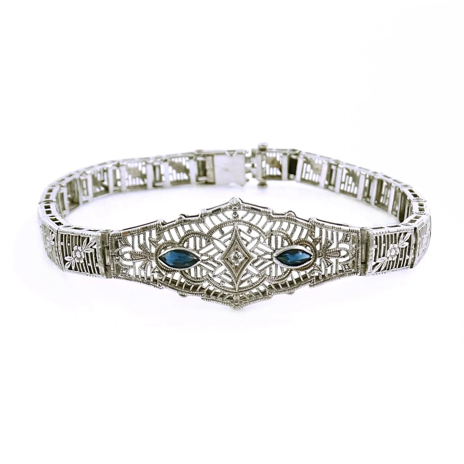 Antique Filigree Diamond & Sapphire Gold Bracelet