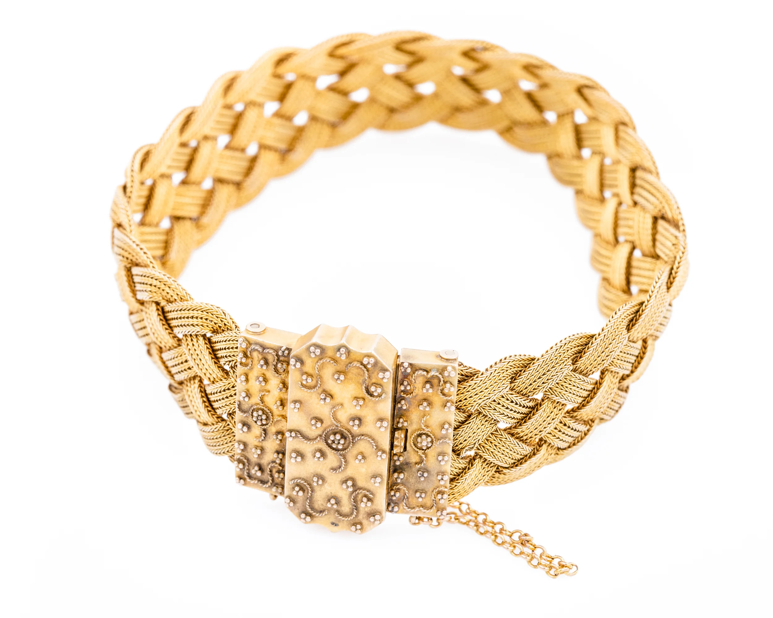 Victorian Woven Gold Bracelet with Granulated Clasp