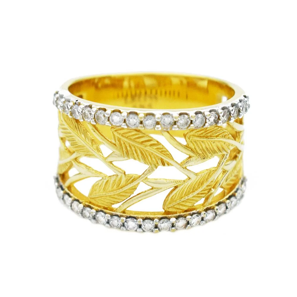 Reiss Vine Leaves Diamond Band Ring Gold