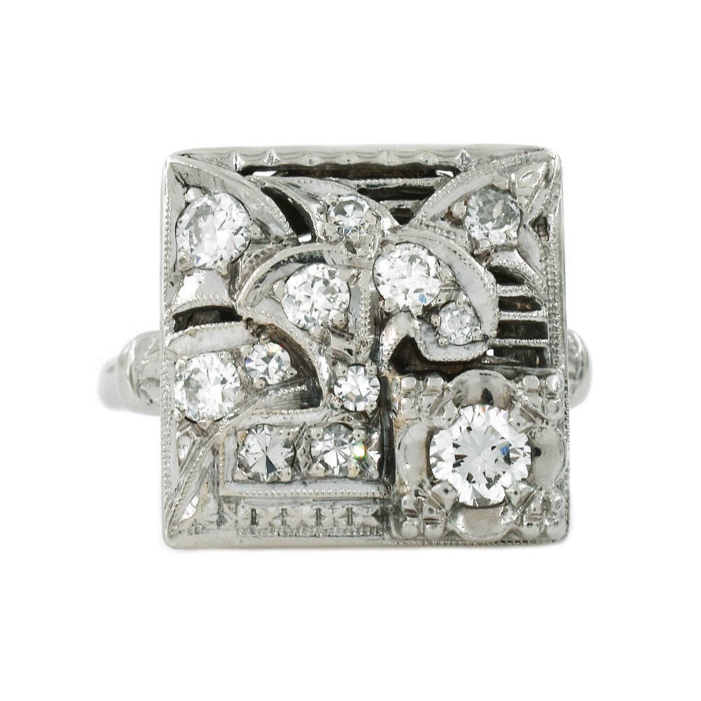 Art Deco Square Diamond Ring White Gold