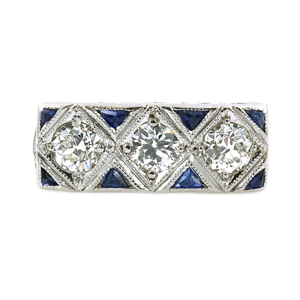 Diamond Sapphire Filigree Platinum Ring