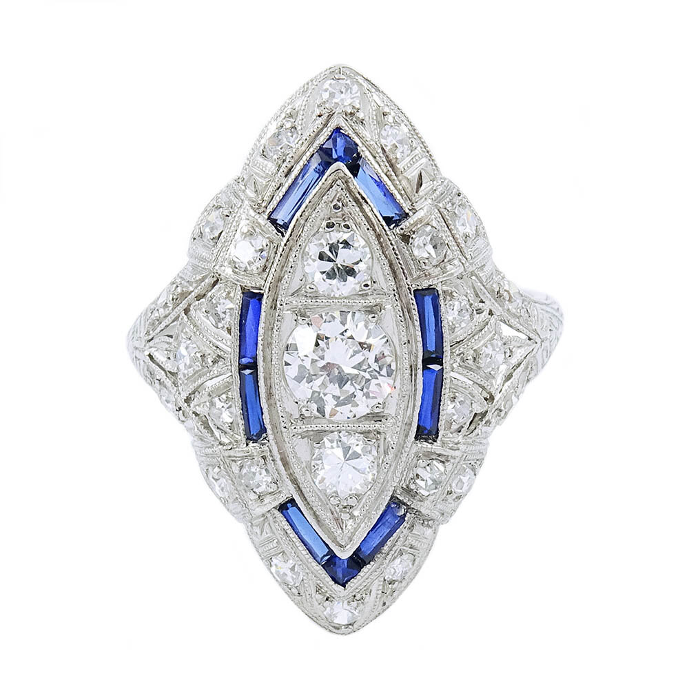 Vintage Diamond Sapphire Ring Platinum 1.20 Total Carats