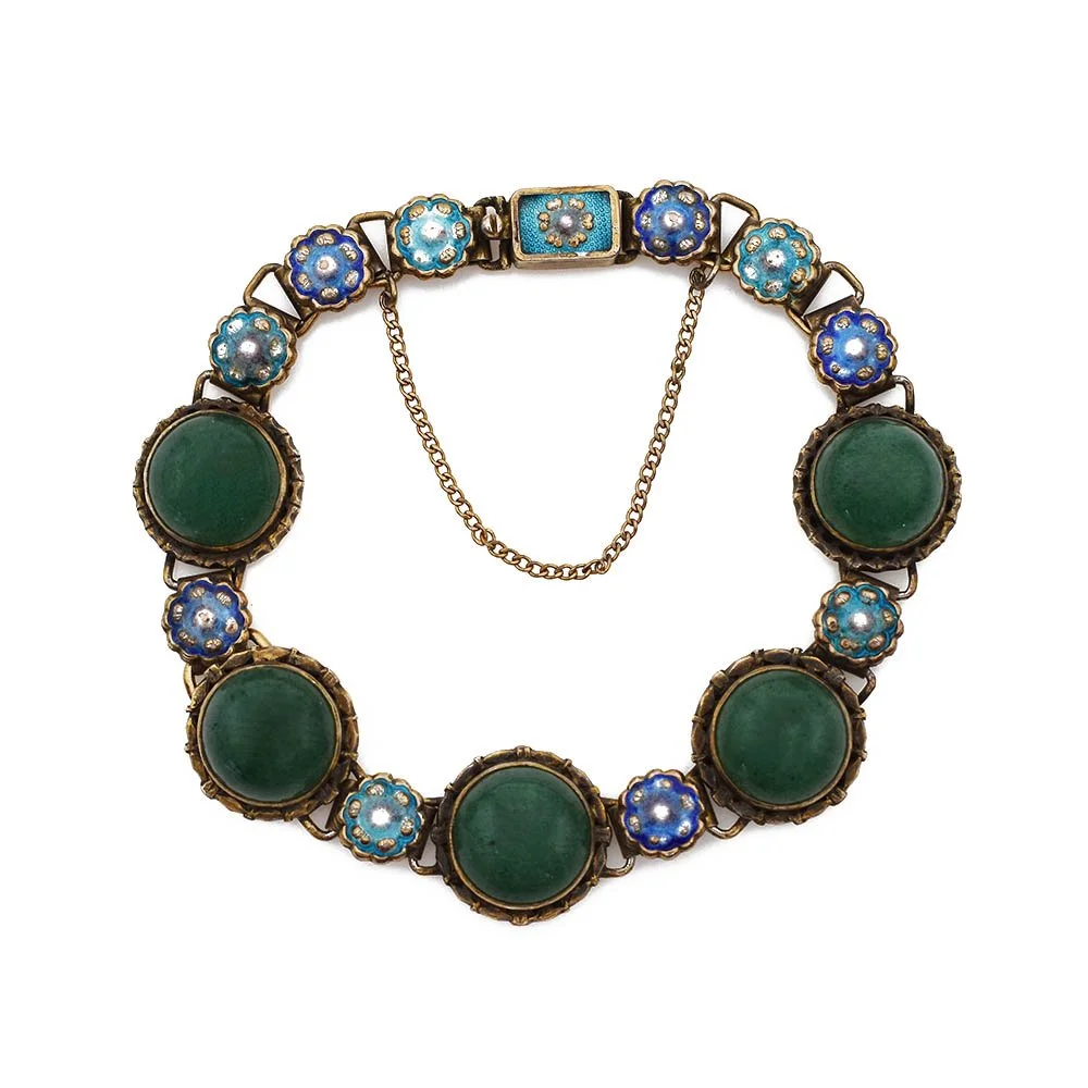 Vintage Aventurine Enamel Silver Bracelet