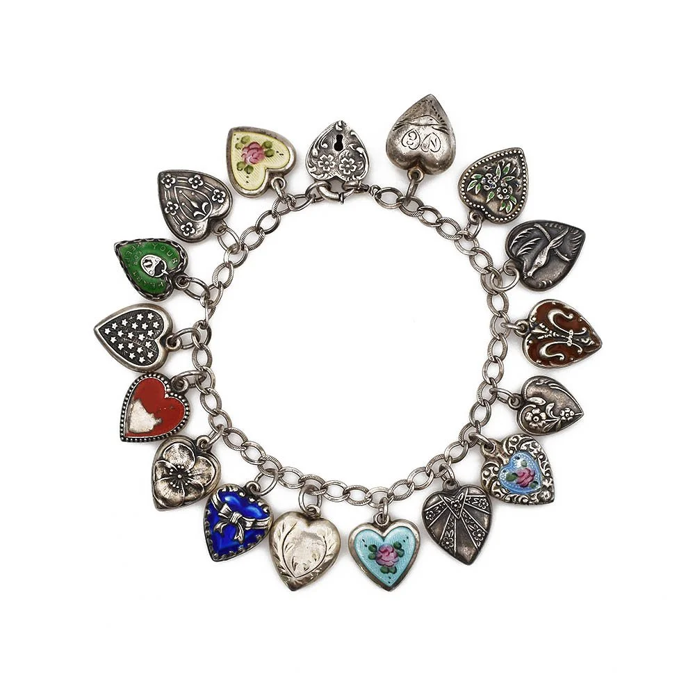 Vintage Silver Heart Charm Bracelet