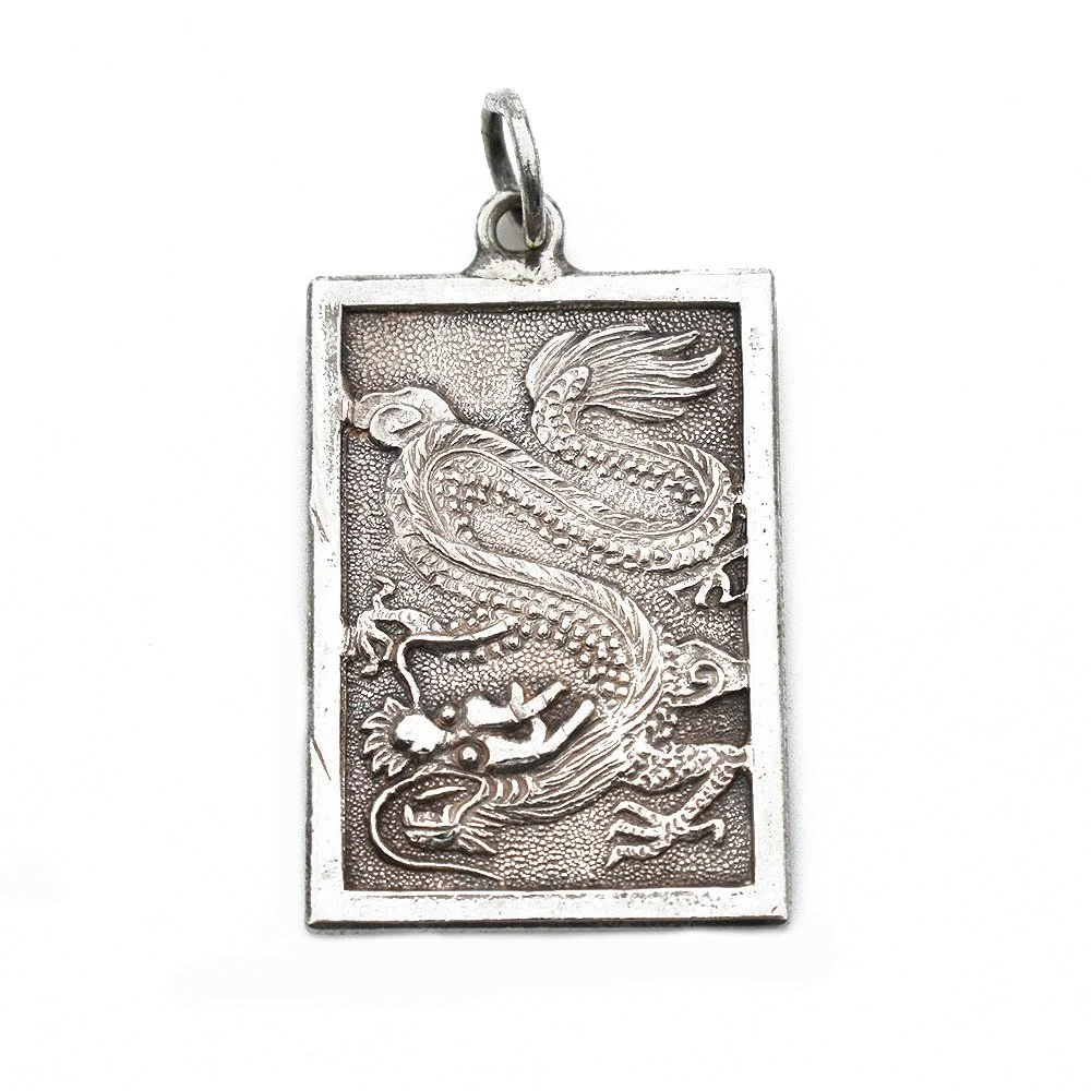 Dragon Peacock Plaque Pendant Sterling Silver Reversable
