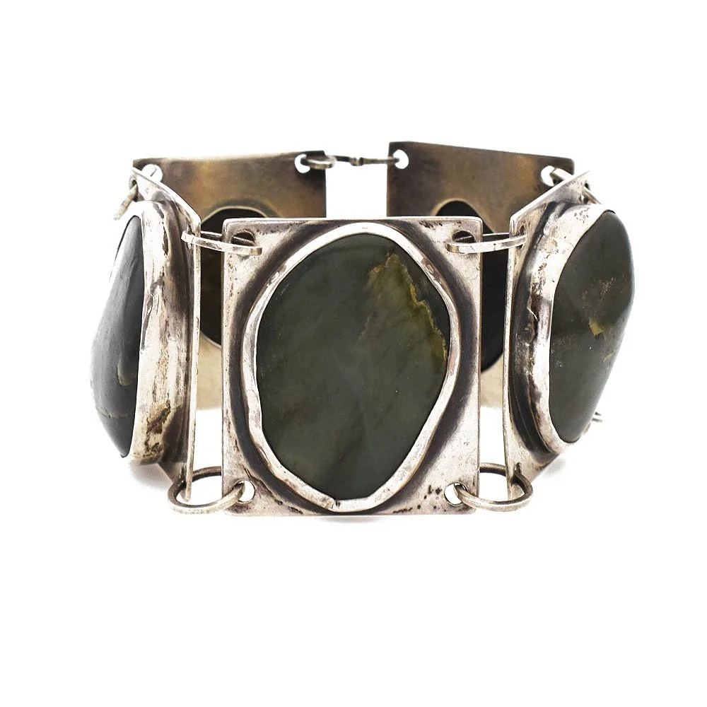 Handwrought Sterling Stone Panel Bracelet
