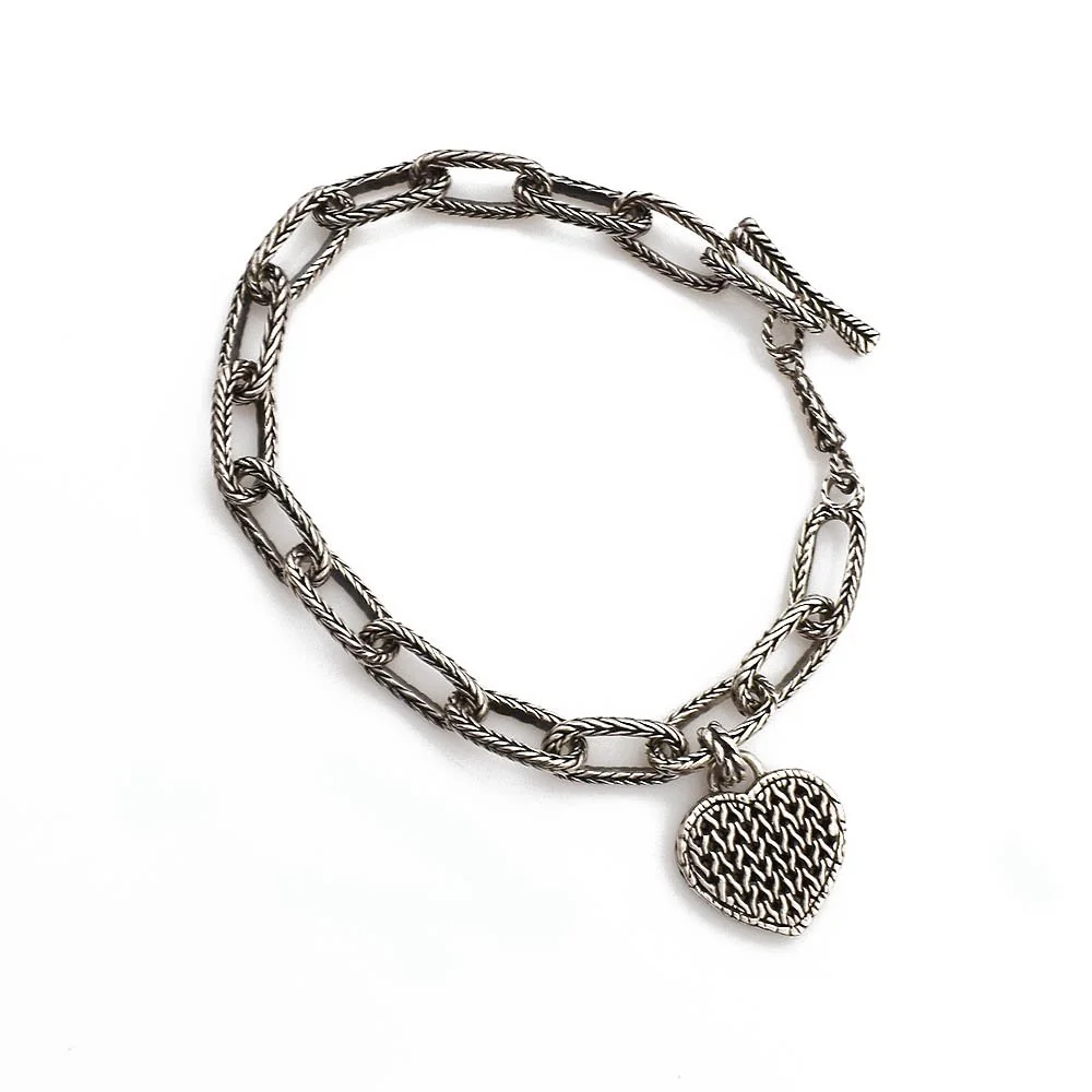 John Hardy Heart Charm Bracelet Paperclip Link