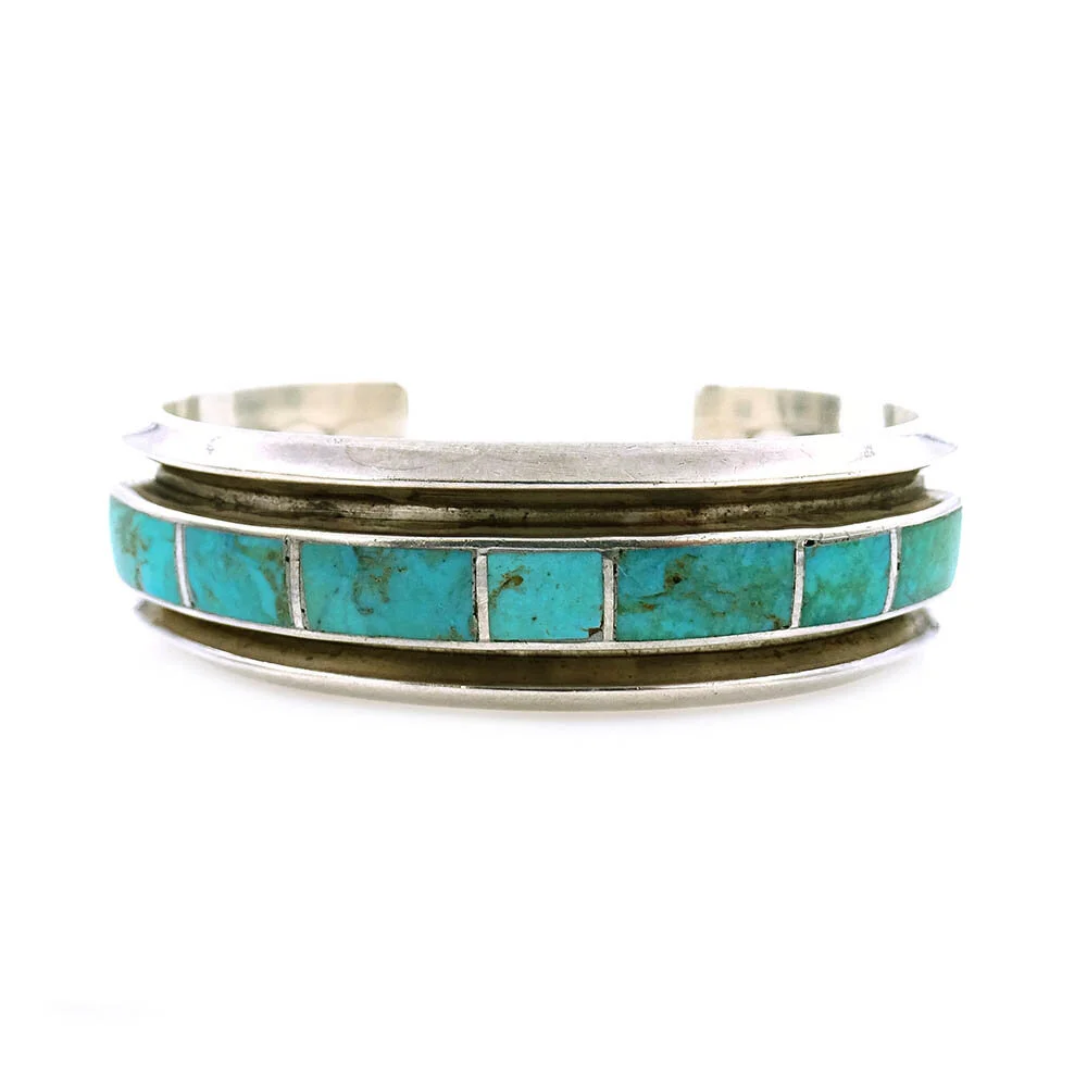 Turquoise Inlay Silver Cuff Bracelet