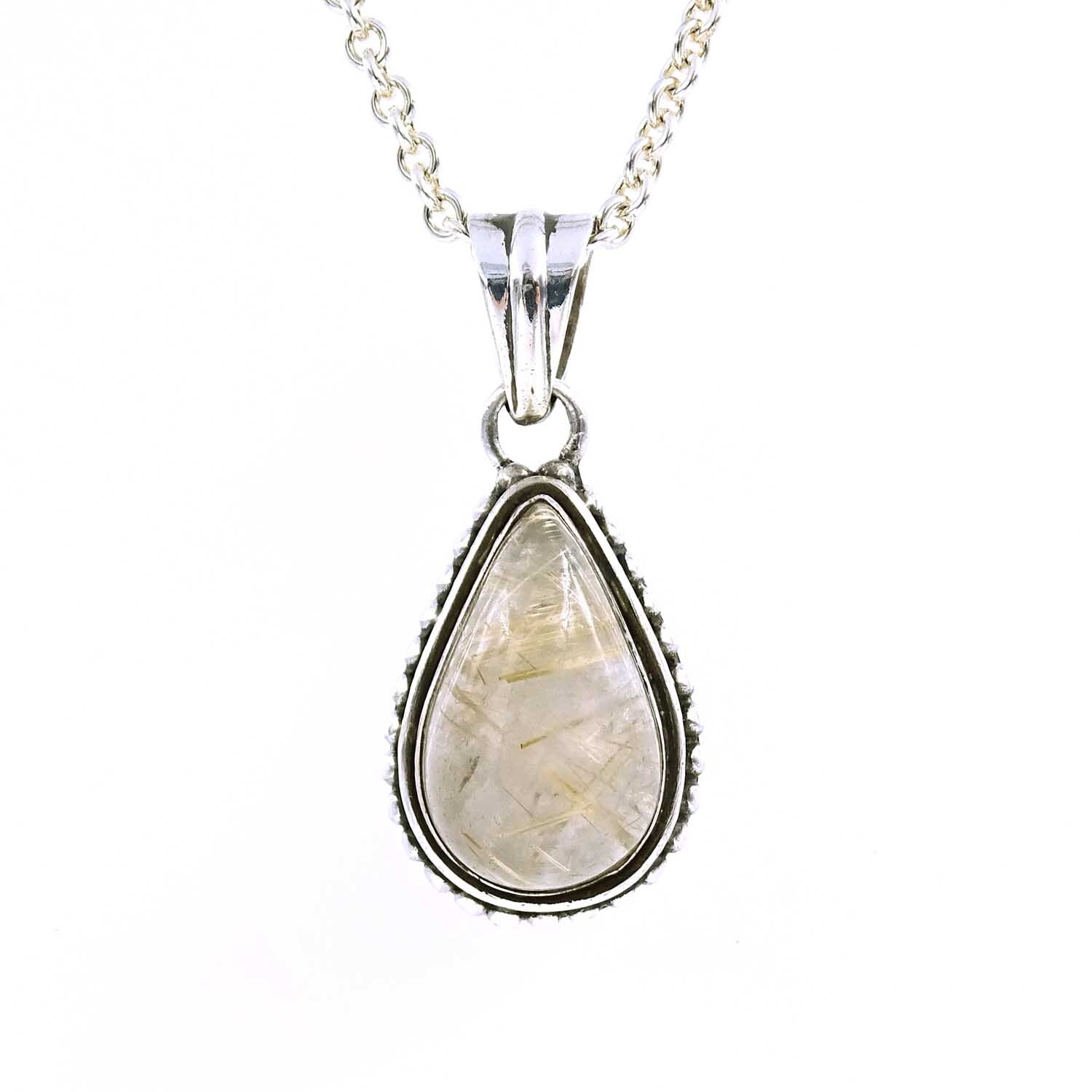 Rutilated Quartz Pendant with Chain Silver