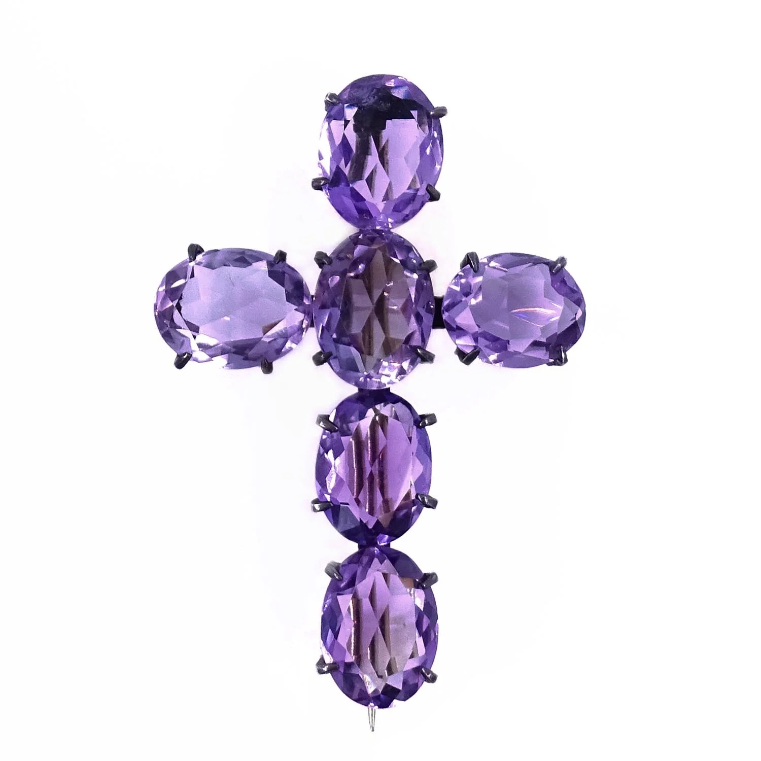 Amethyst Cross Brooch Pin Sterling Silver