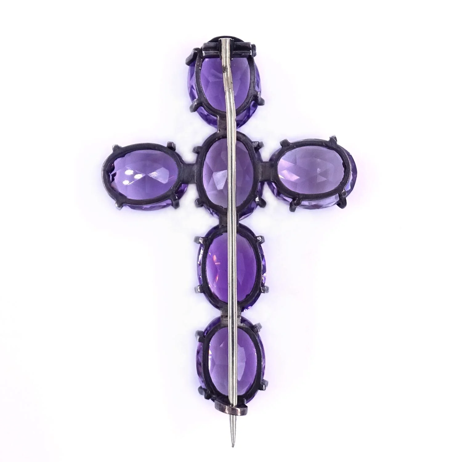Amethyst Sterling Silver Cross Pin