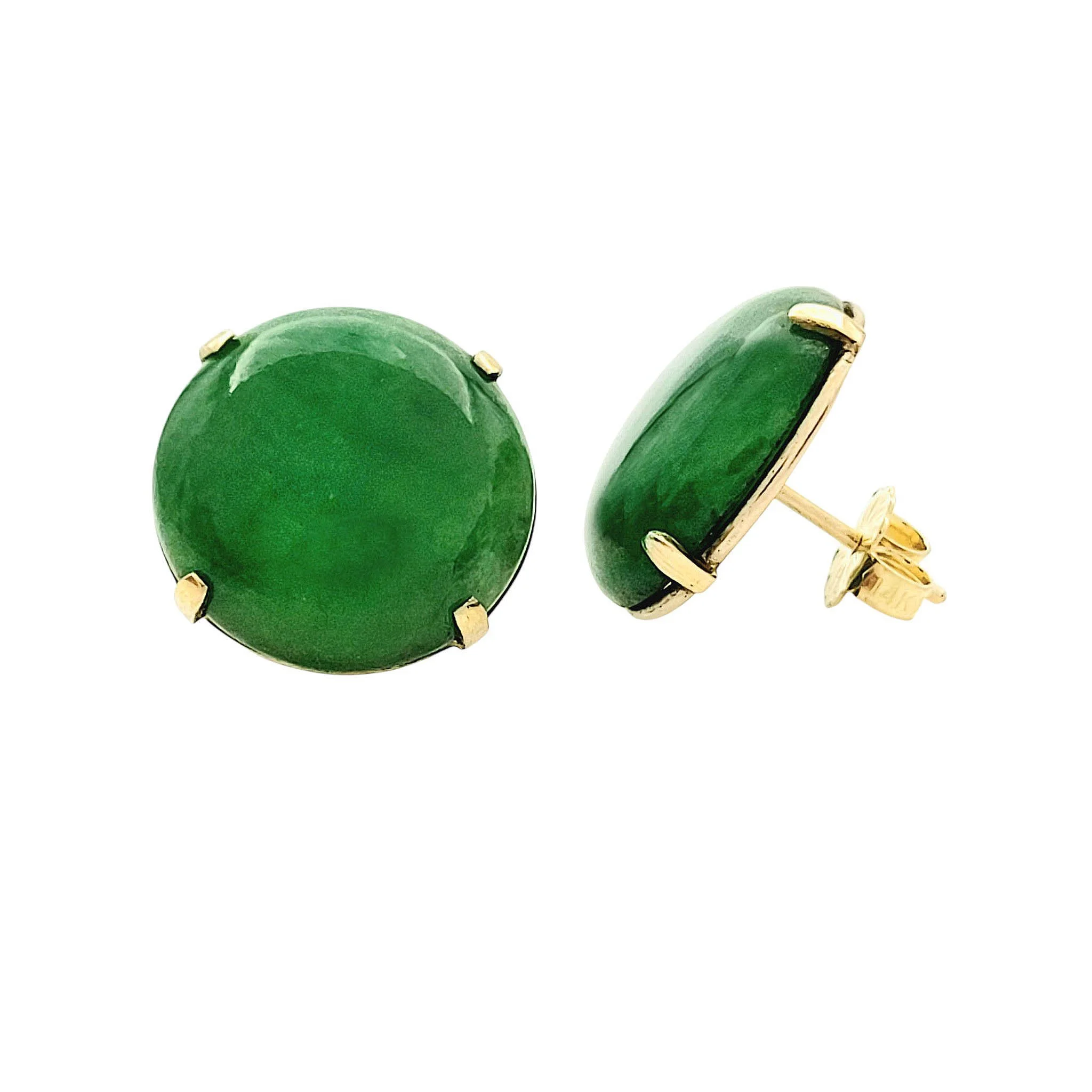 Green Jade Cabochon Earrings Gold
