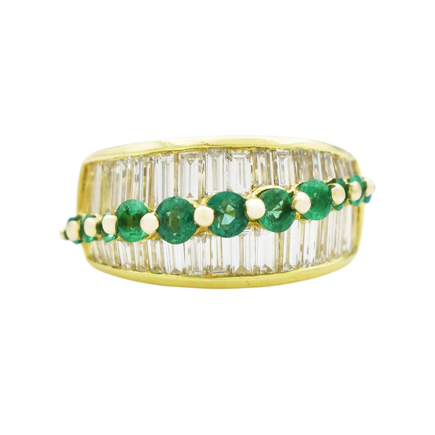 18K Emerald and Baguette Diamond Band