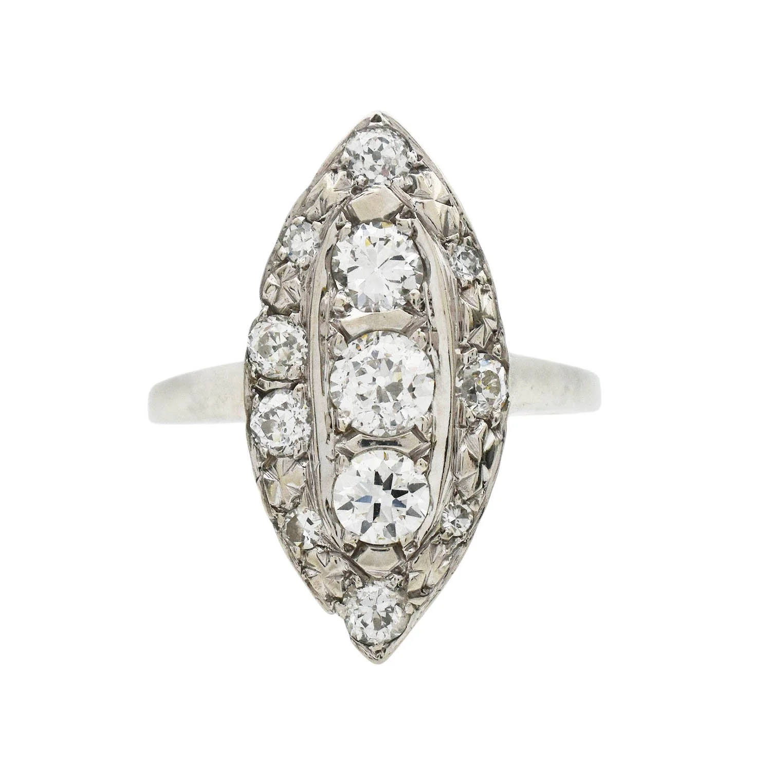 Victorian Revival Navette Diamond Ring