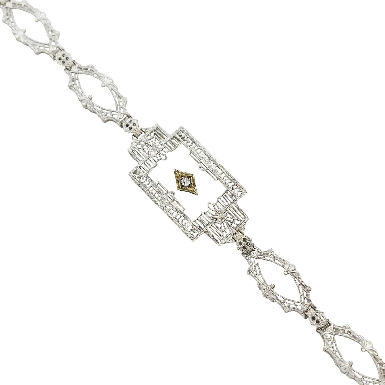 Art Deco Camphor Glass Fancy Link Bracelet