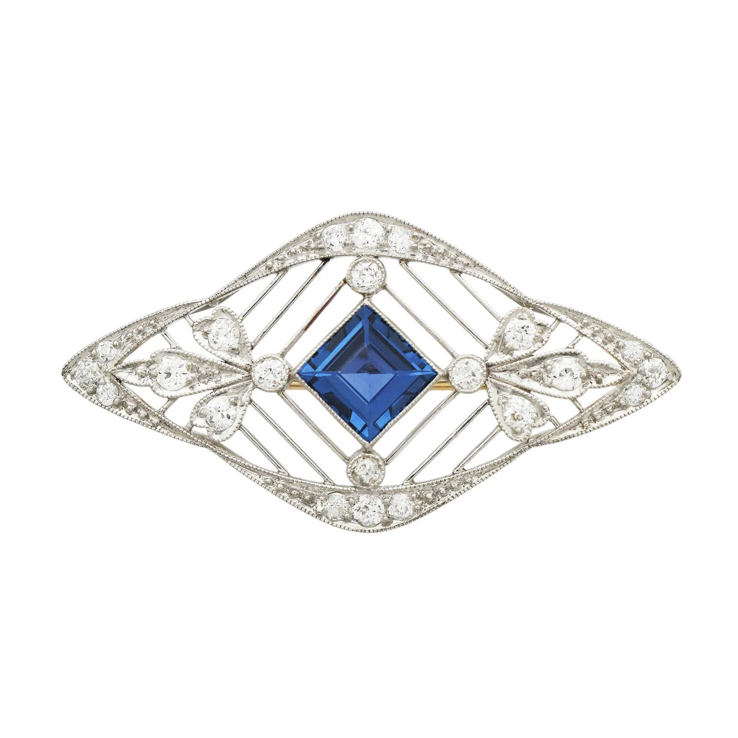 Platinum Edwardian Sapphire Diamond Brooch
