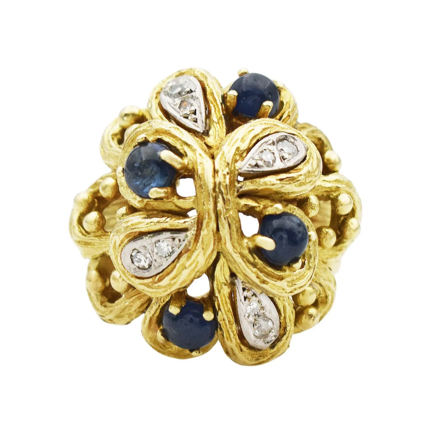 Cabochon Blue Sapphire Diamond Ring