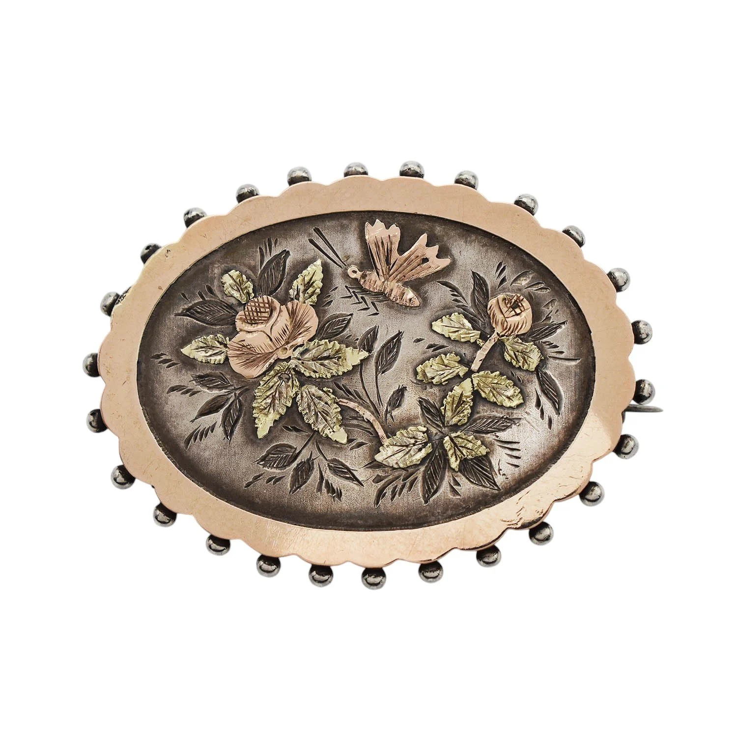 Victorian 9kt Gold Overlay Mourning Brooch Silver