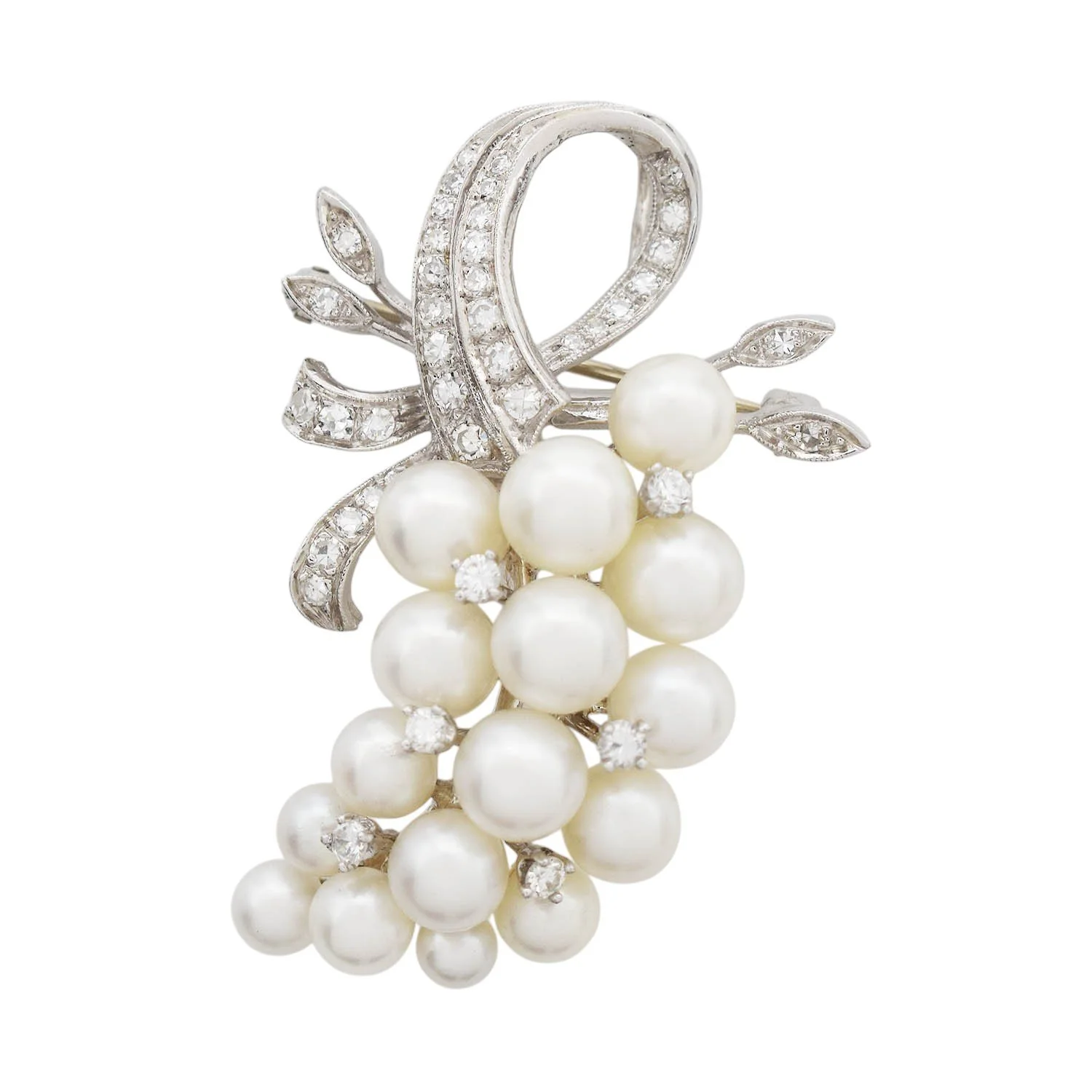 Pearl Diamond Grape Cluster Pendant Brooch