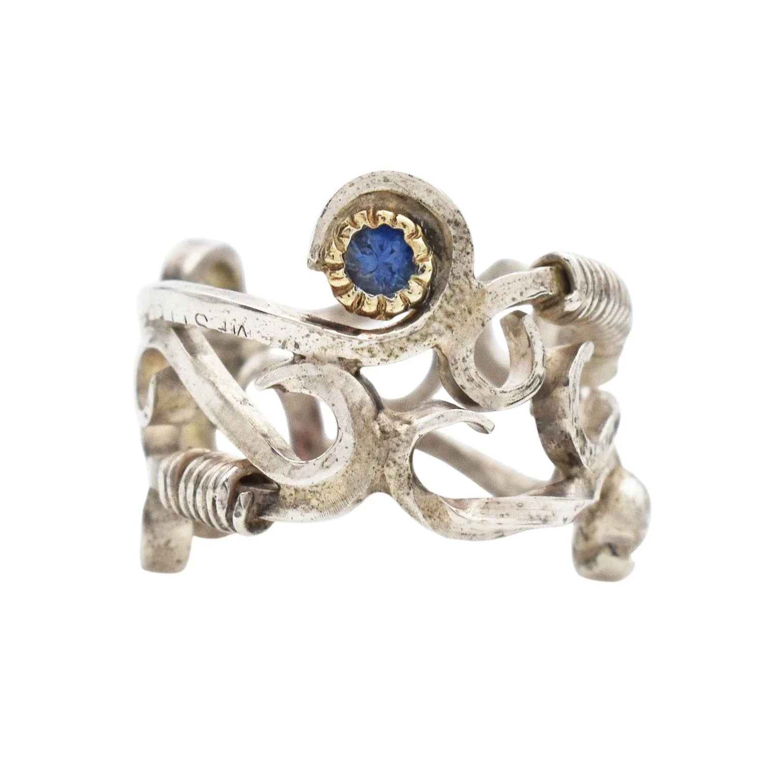 James Cleland Scroll Sapphire Ring Gold Silver