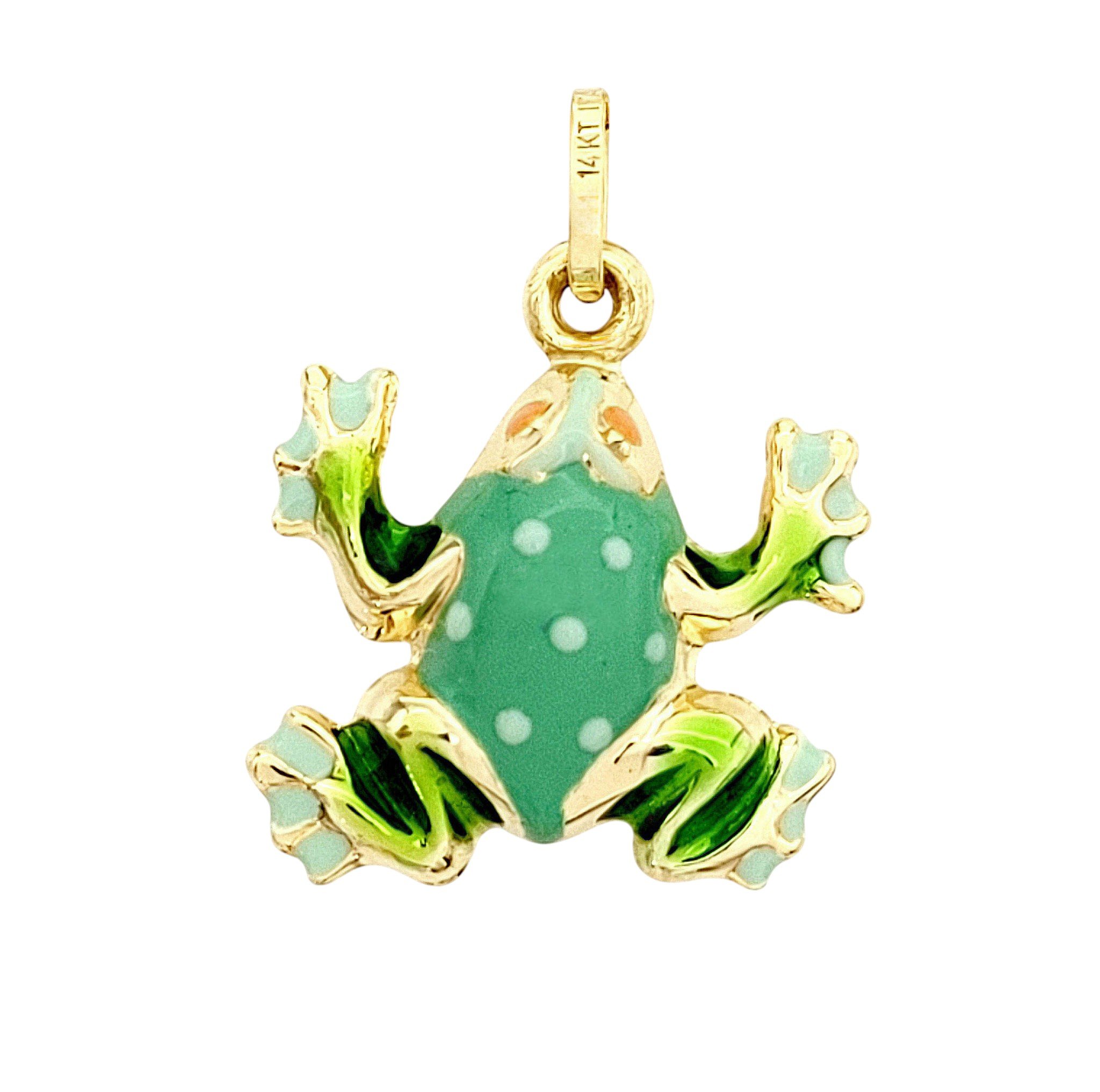 Green Enameled Frog Pendant Gold