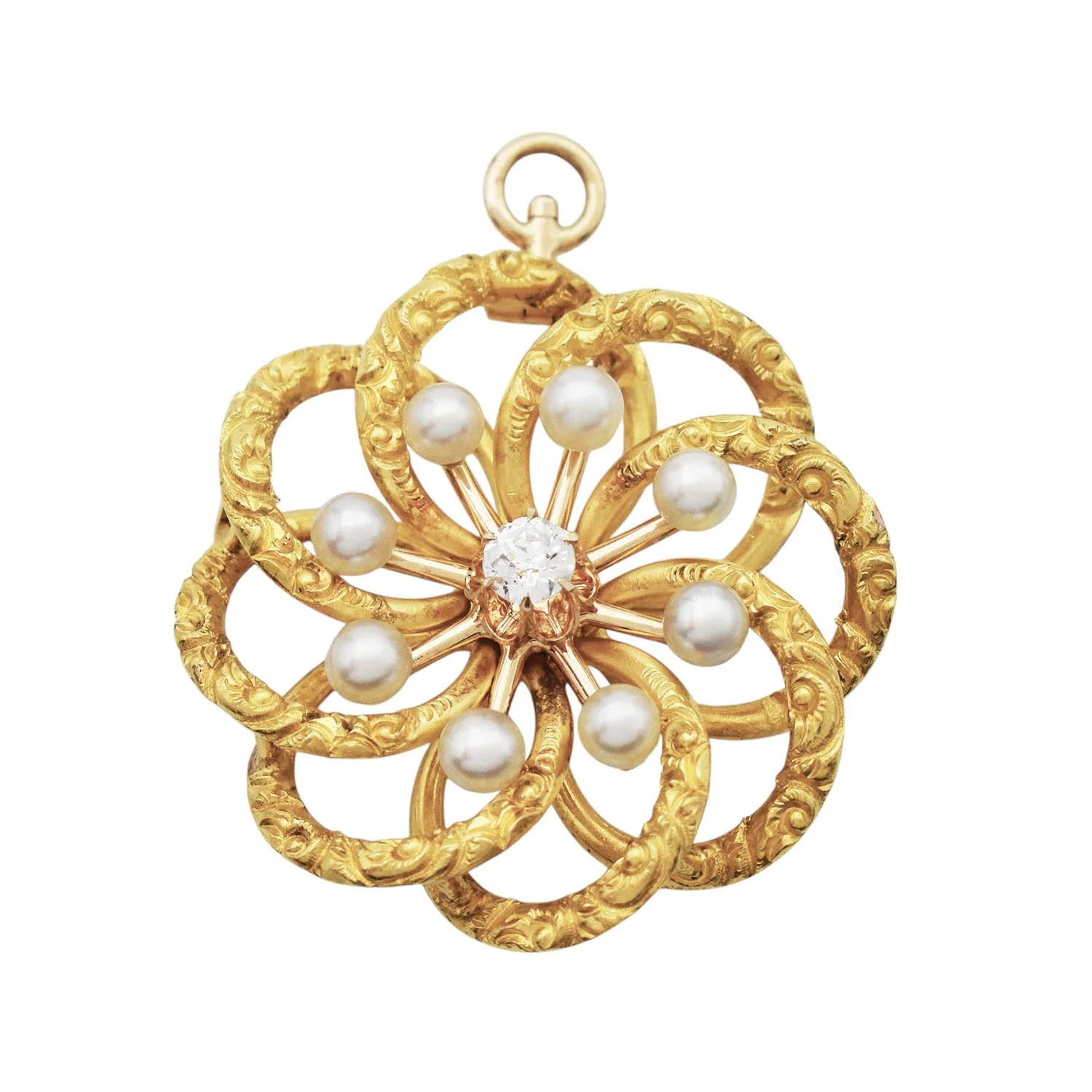 Victorian Diamond Pearl Gold Pendant
