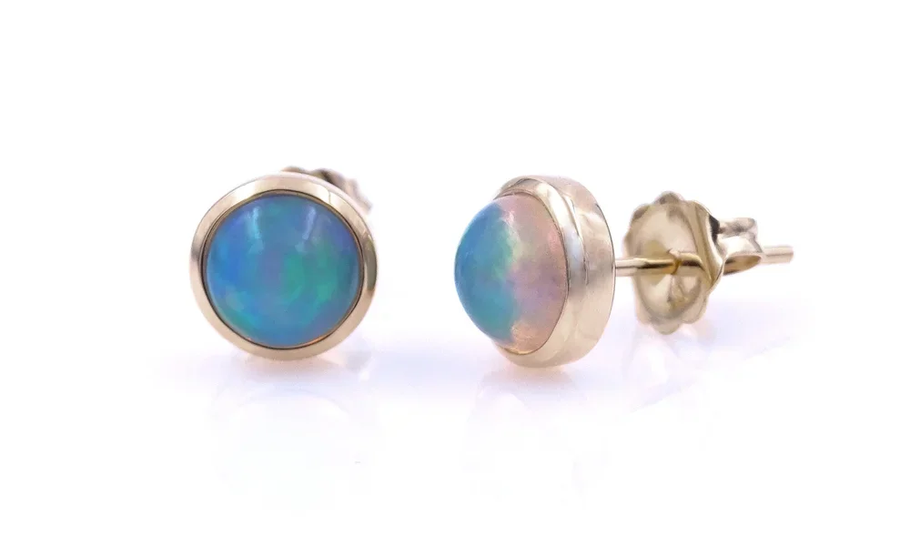 Ethiopian Opal Gold Stud Earrings 6mm