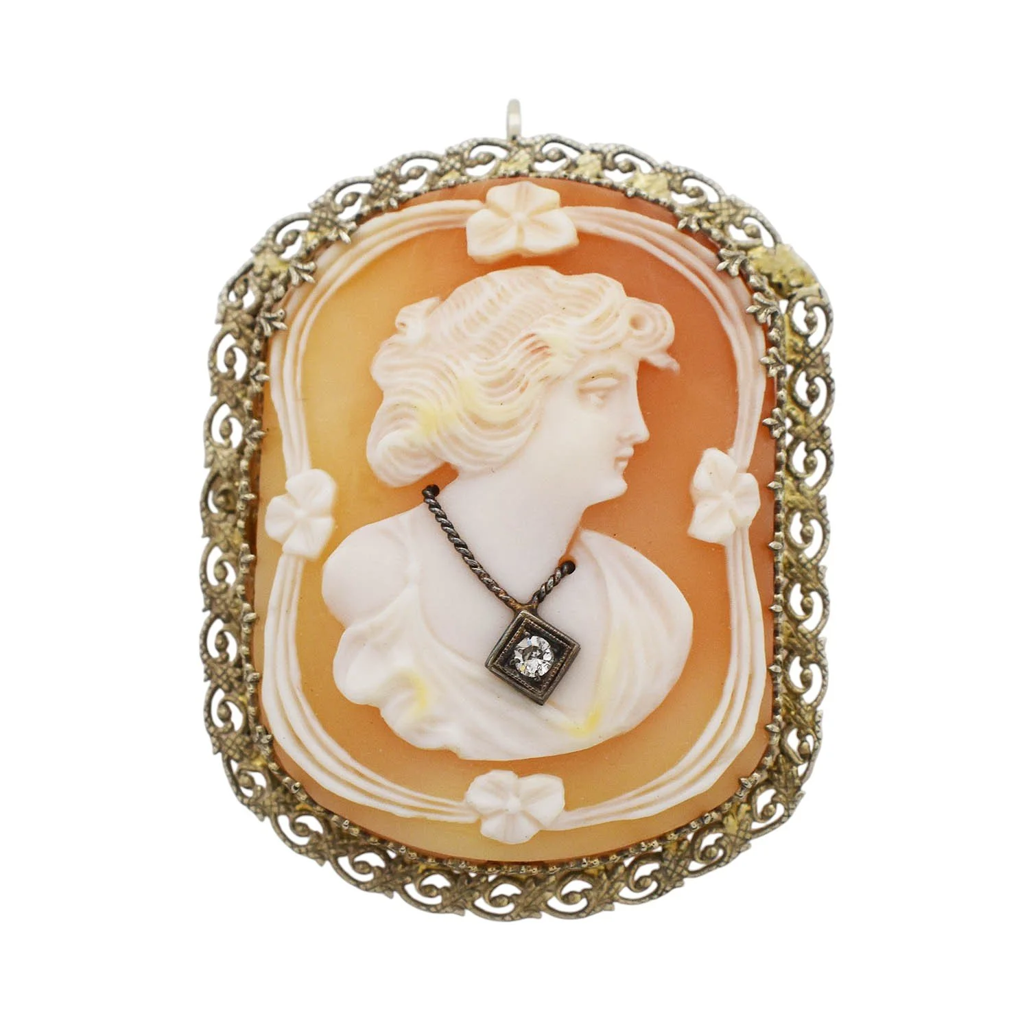Antique Gold Habille Cameo Pin Pendant