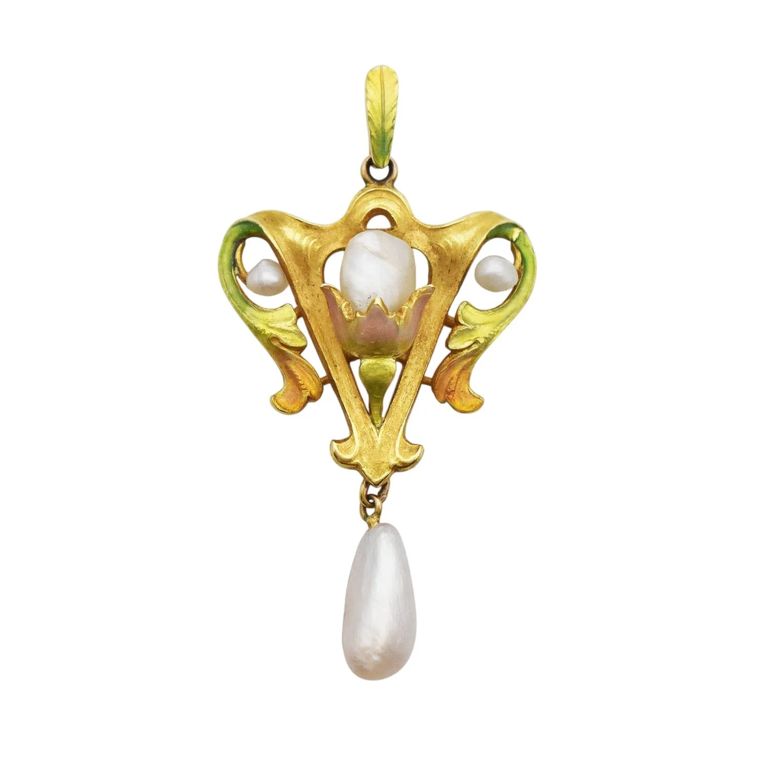Art Nouveau Enamel Pearl Pendant