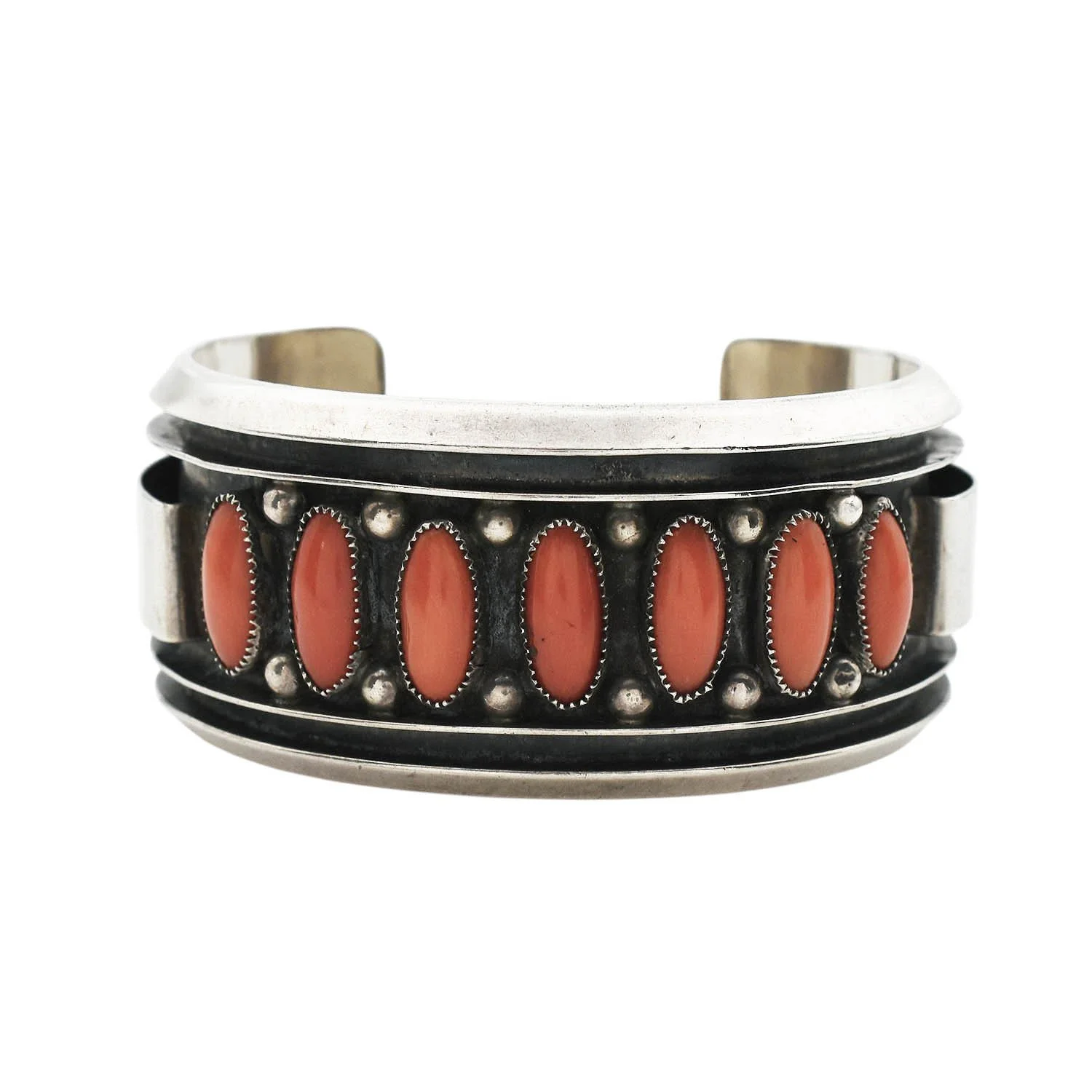 7-Stone Deco Style Coral Cuff Bracelet