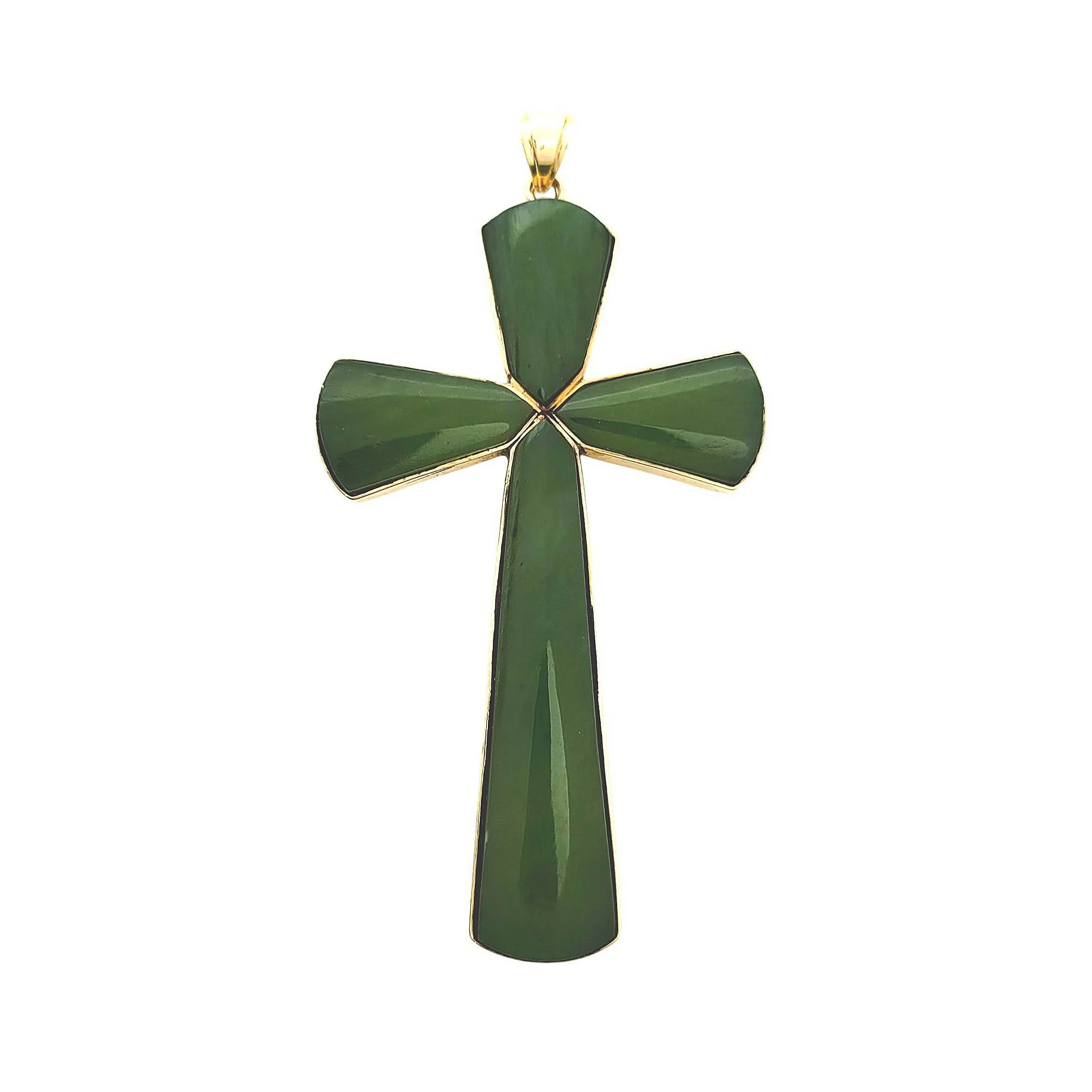 Green Jade Cross Pendant Gold