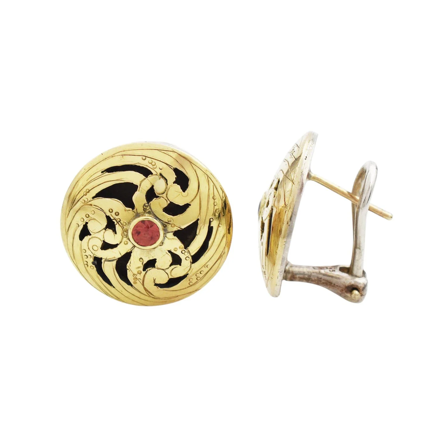 James Cleland Orange Sapphire Earrings Gold