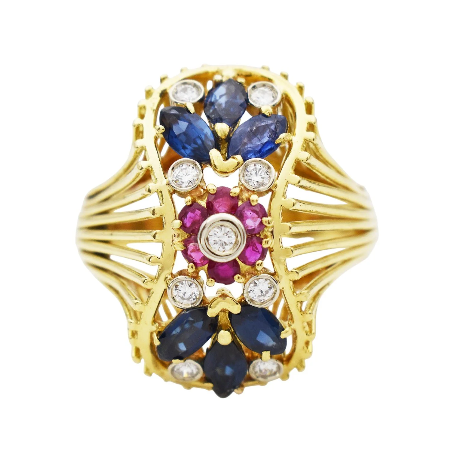 Floral Sapphire Ruby Diamond Ring