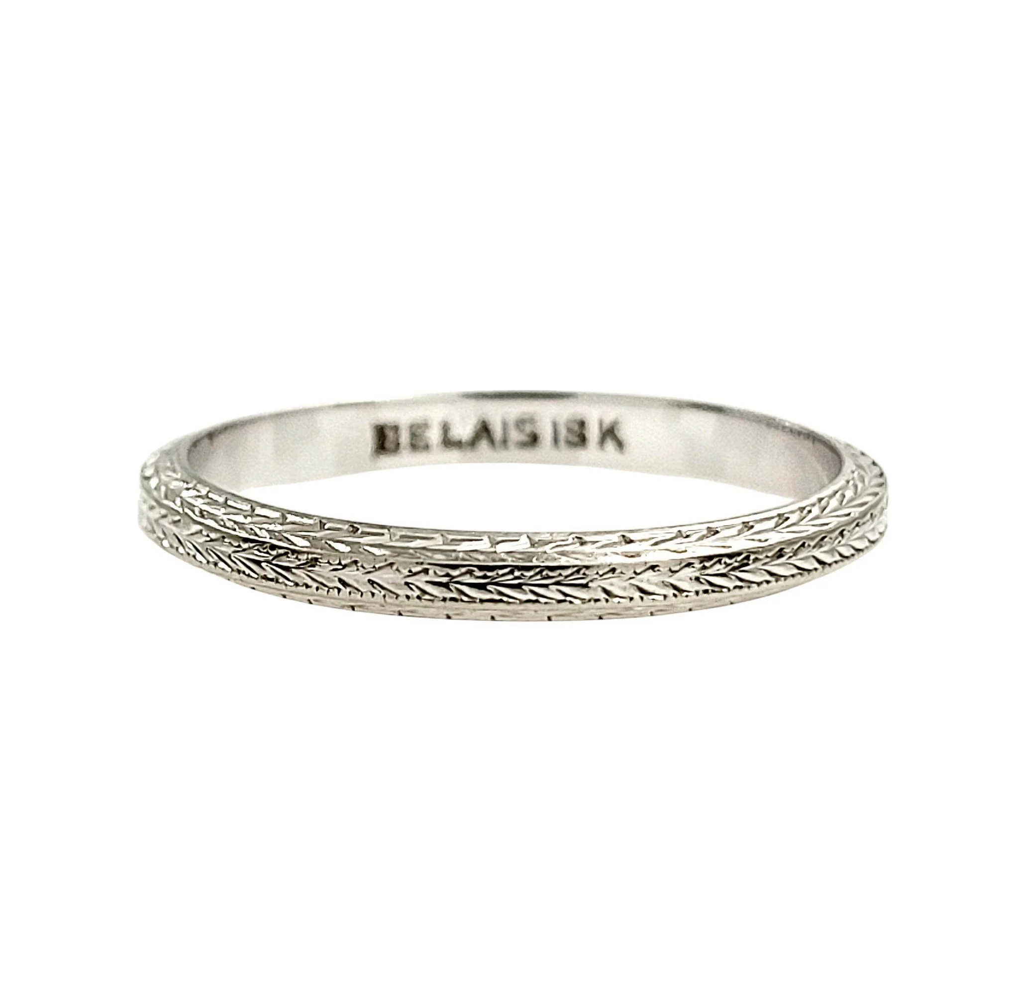 Belais Engraved Wedding Band White Gold