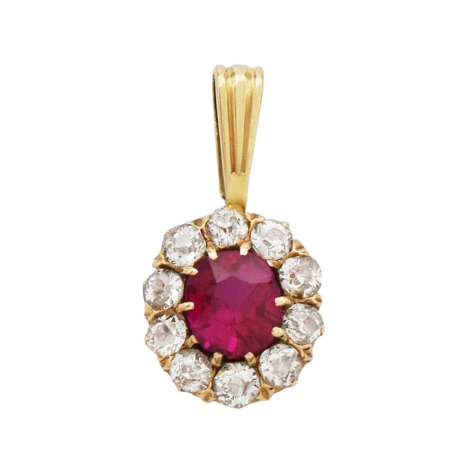 Antique No-Heat Ruby Diamond Pendant with GIA