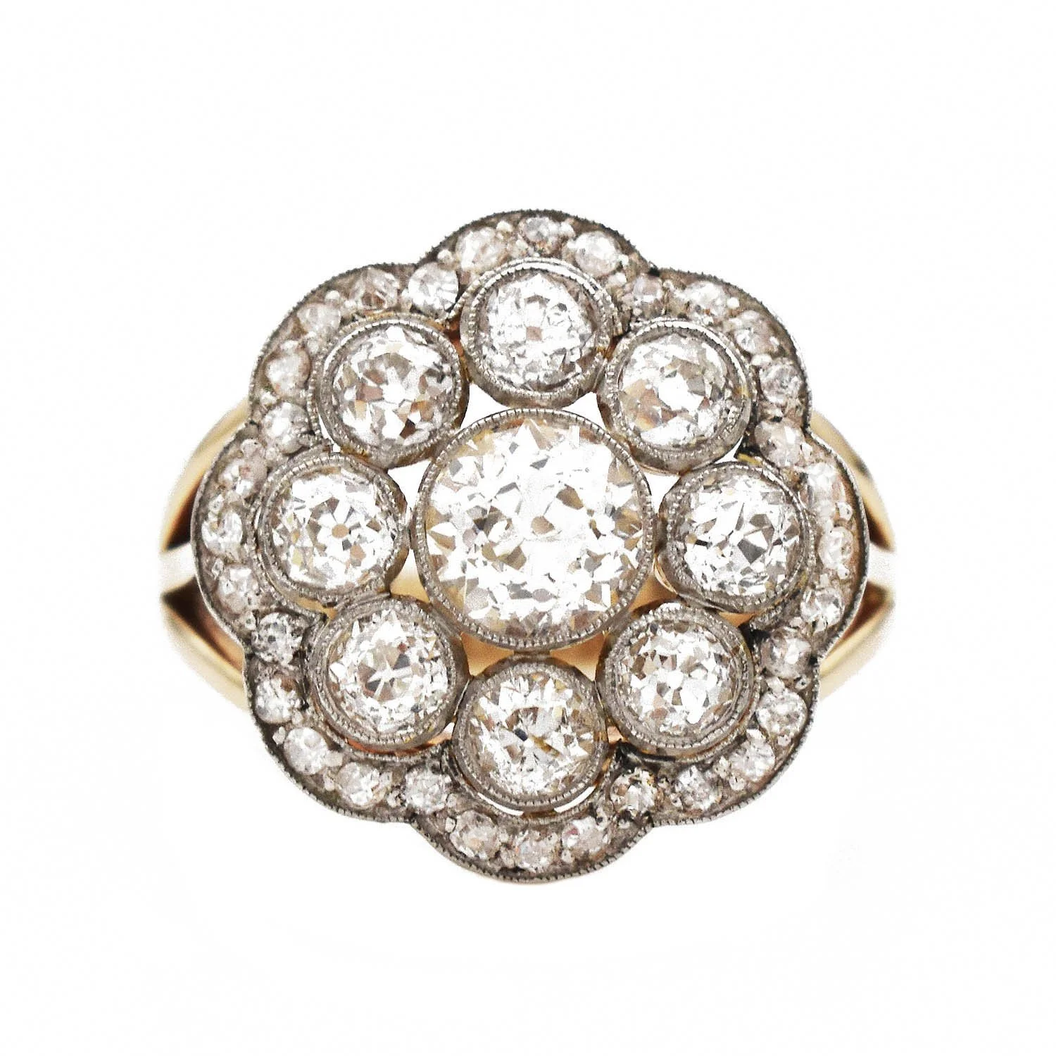Edwardian Diamond Cluster Ring Gold Platinum