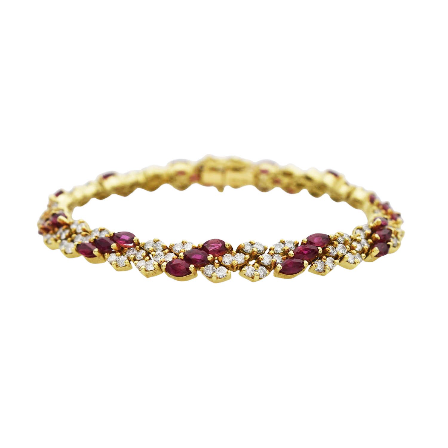 Mid-Century Ruby and Diamond Gold Bracelet