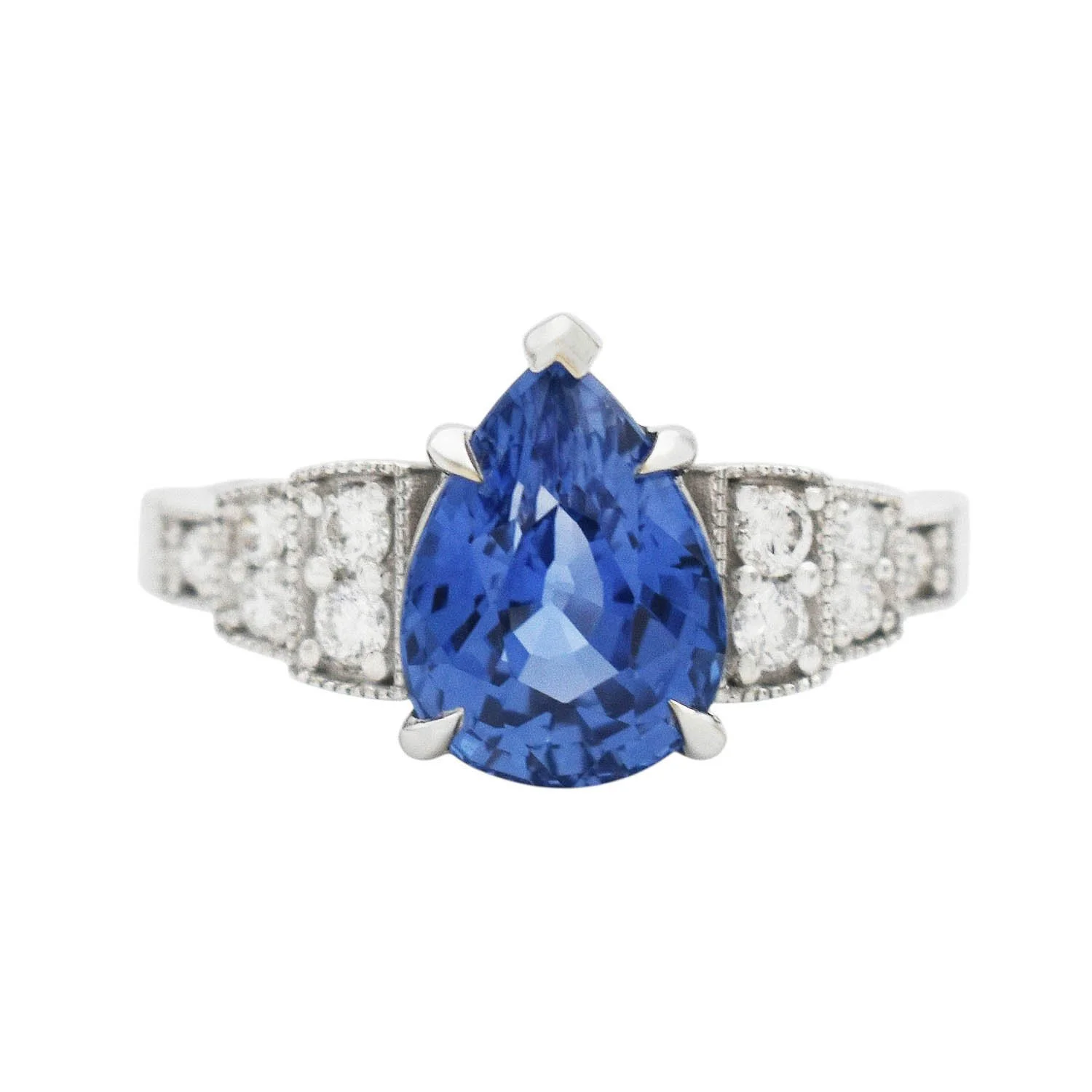 18K Pear-Cut Ceylon Sapphire Diamond Ring - GIA