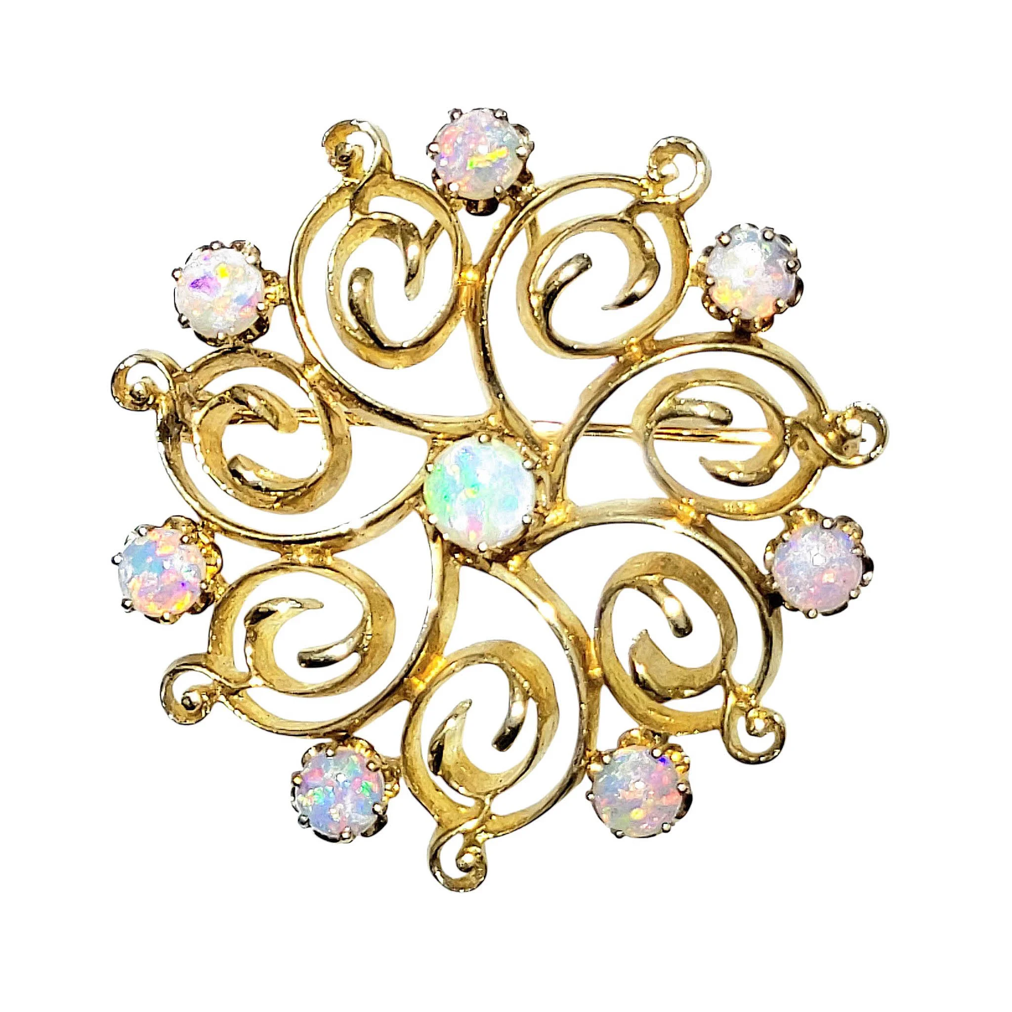 Antique Opal Circular Pendant Brooch Gold