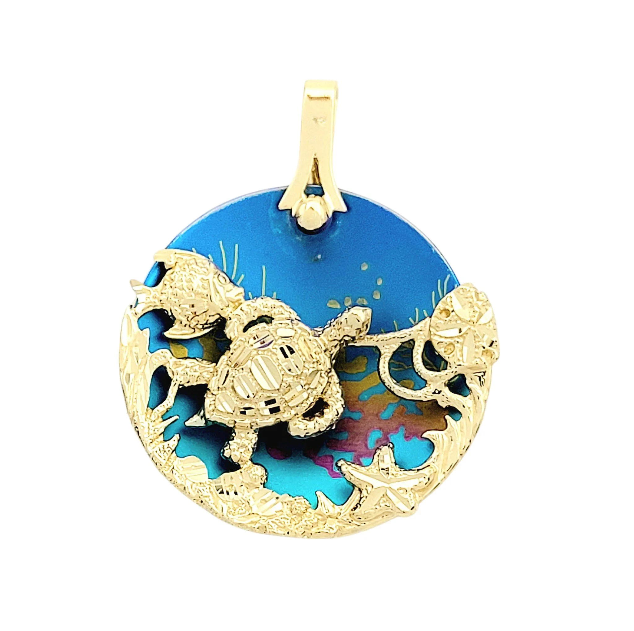 3-D Marine Life Pendant Gold Titanium