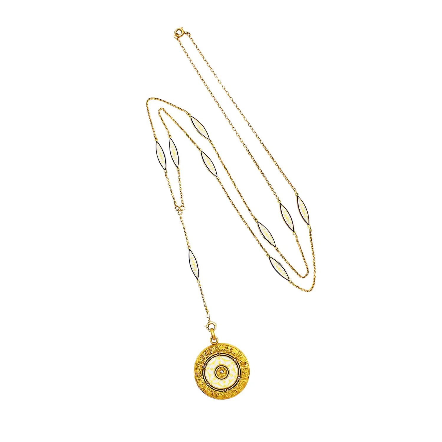 Wordley, Allsop & Bliss Co. Enameled Locket Necklace Gold