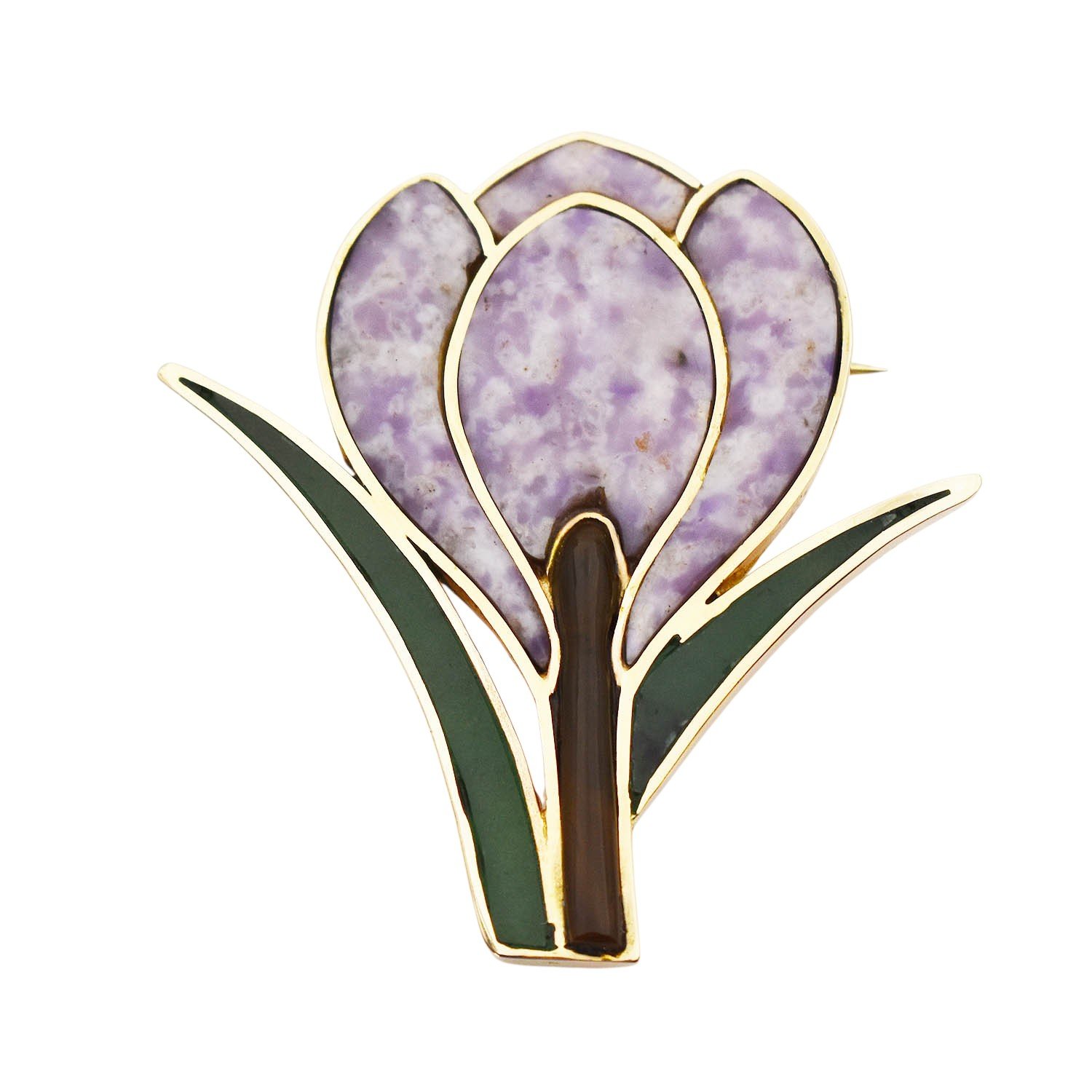 James Cleland Inlaid Crocus Brooch Pin Gold