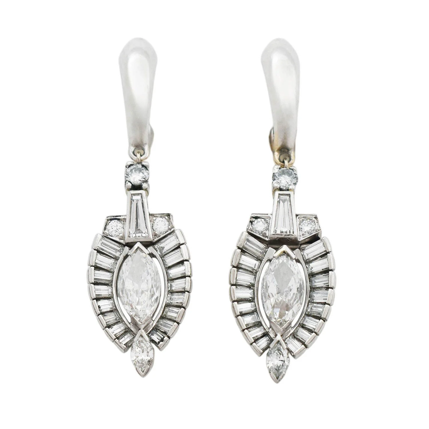 Mid-Century Marquise Diamond Dangle Earrings