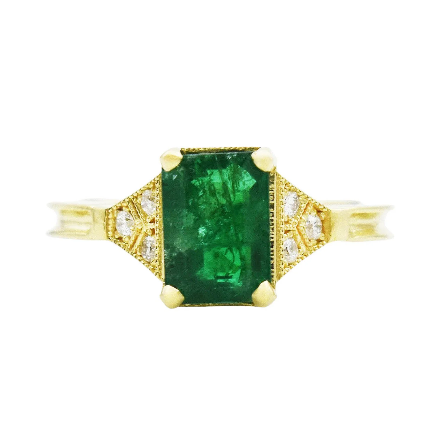 18K Deco Style Emerald Diamond Ring - GIA Russian