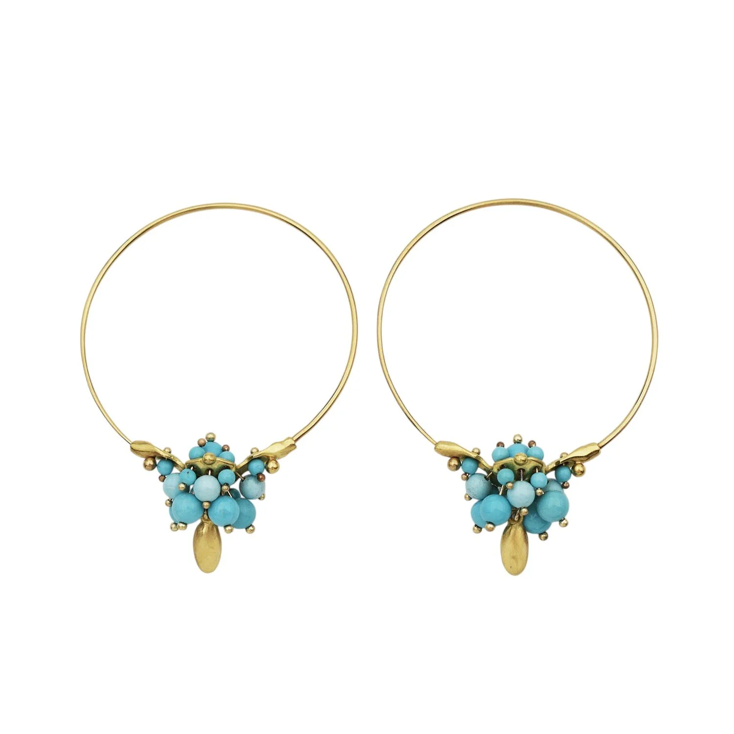 Ted Muehling Turquoise Bead Cluster Hoop Earrings Gold