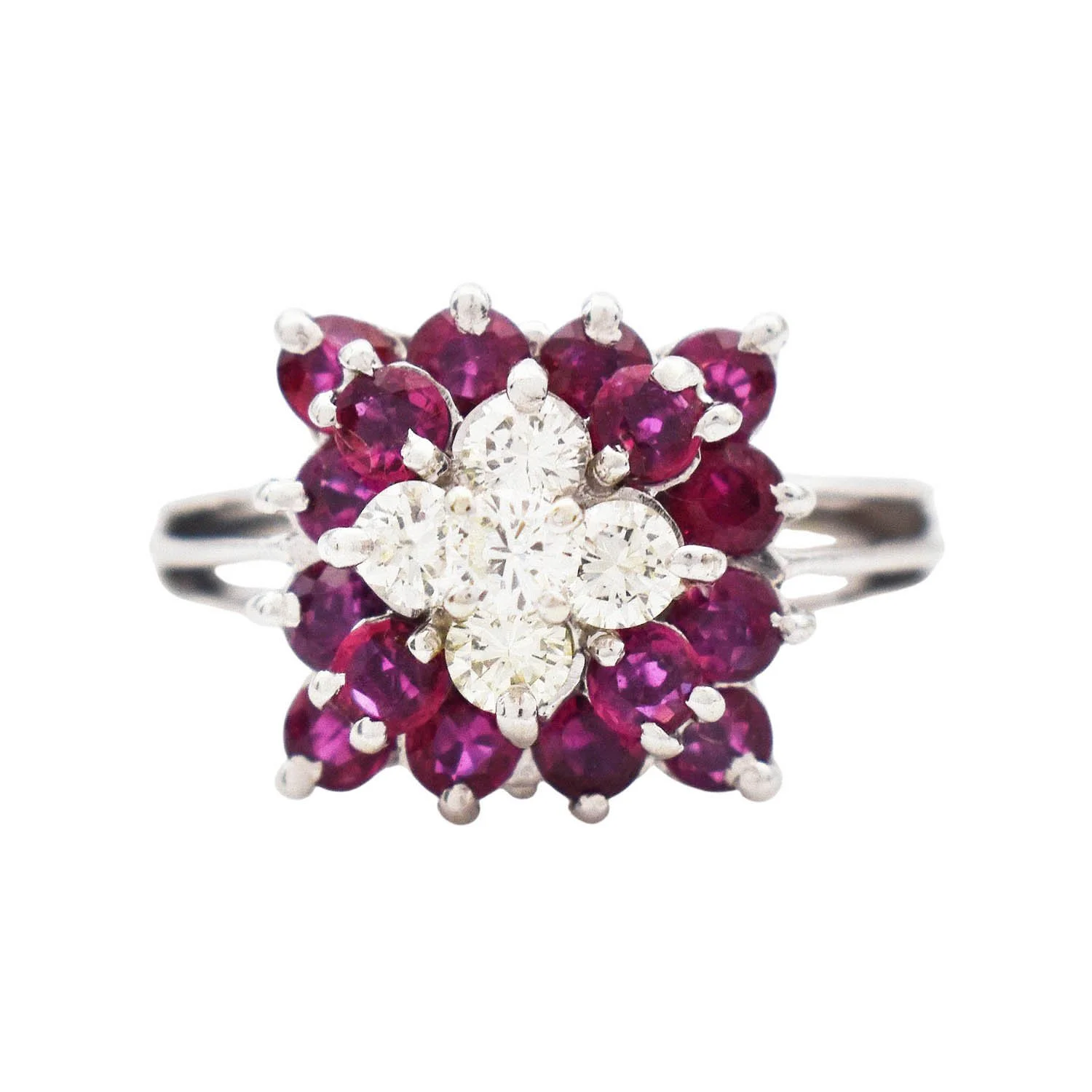 Diamond Ruby Cluster Ring White Gold