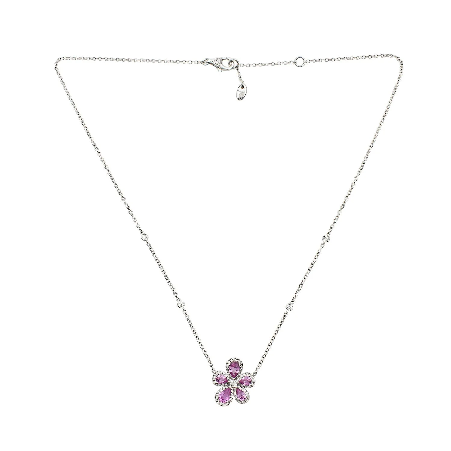 18K Pink Sapphire Diamond Flower Necklace